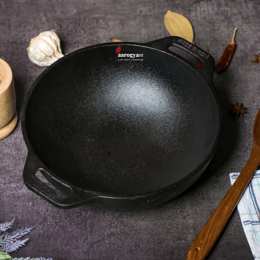 AAROGYAM CAST IRON ROUND KADAI