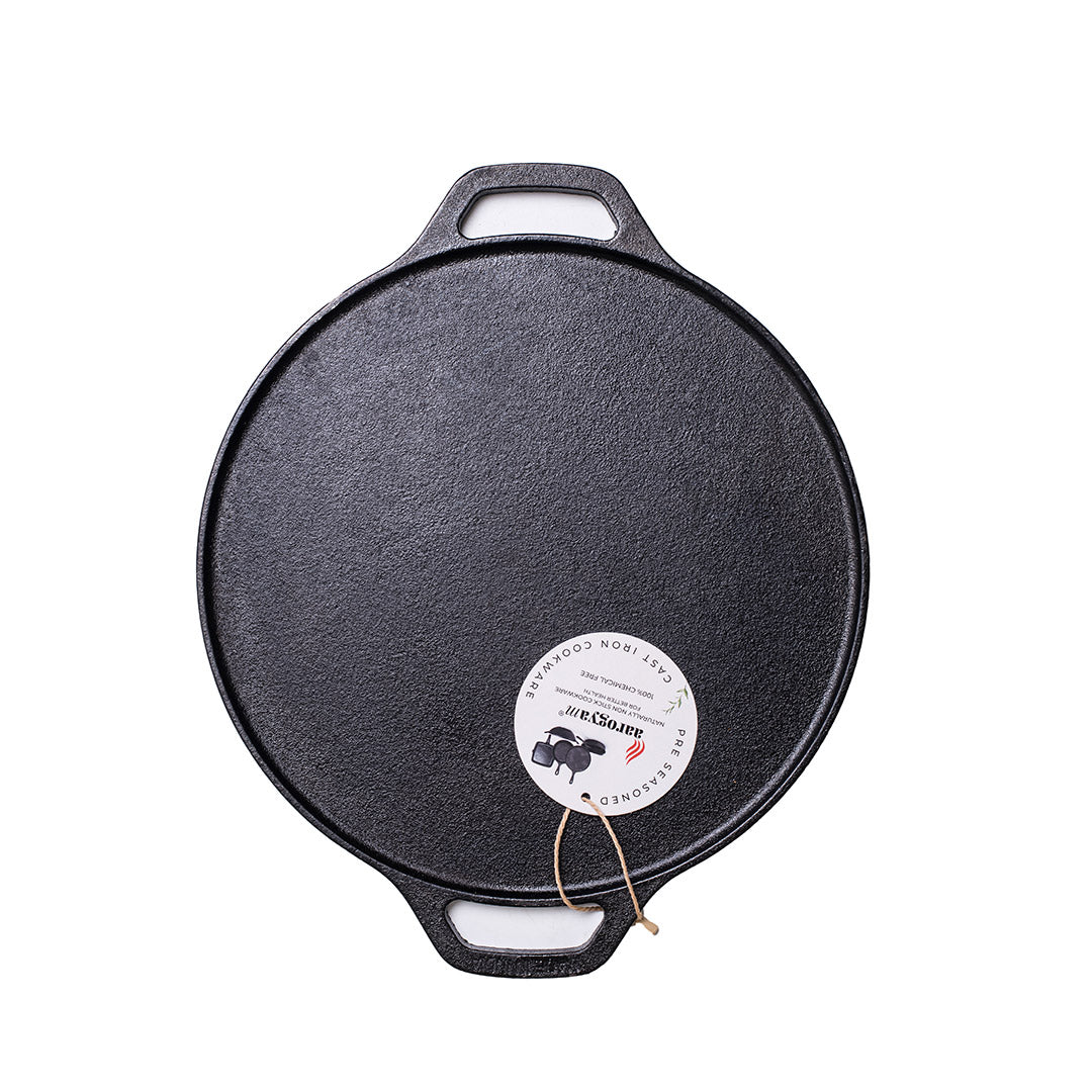 Aarogyam 12 Inch Induction Friendly Pre-seasoned Cast Iron Double Handle Tawa Rough Surface - Aahar Series, Naturally Nonstick, Induction Friendly