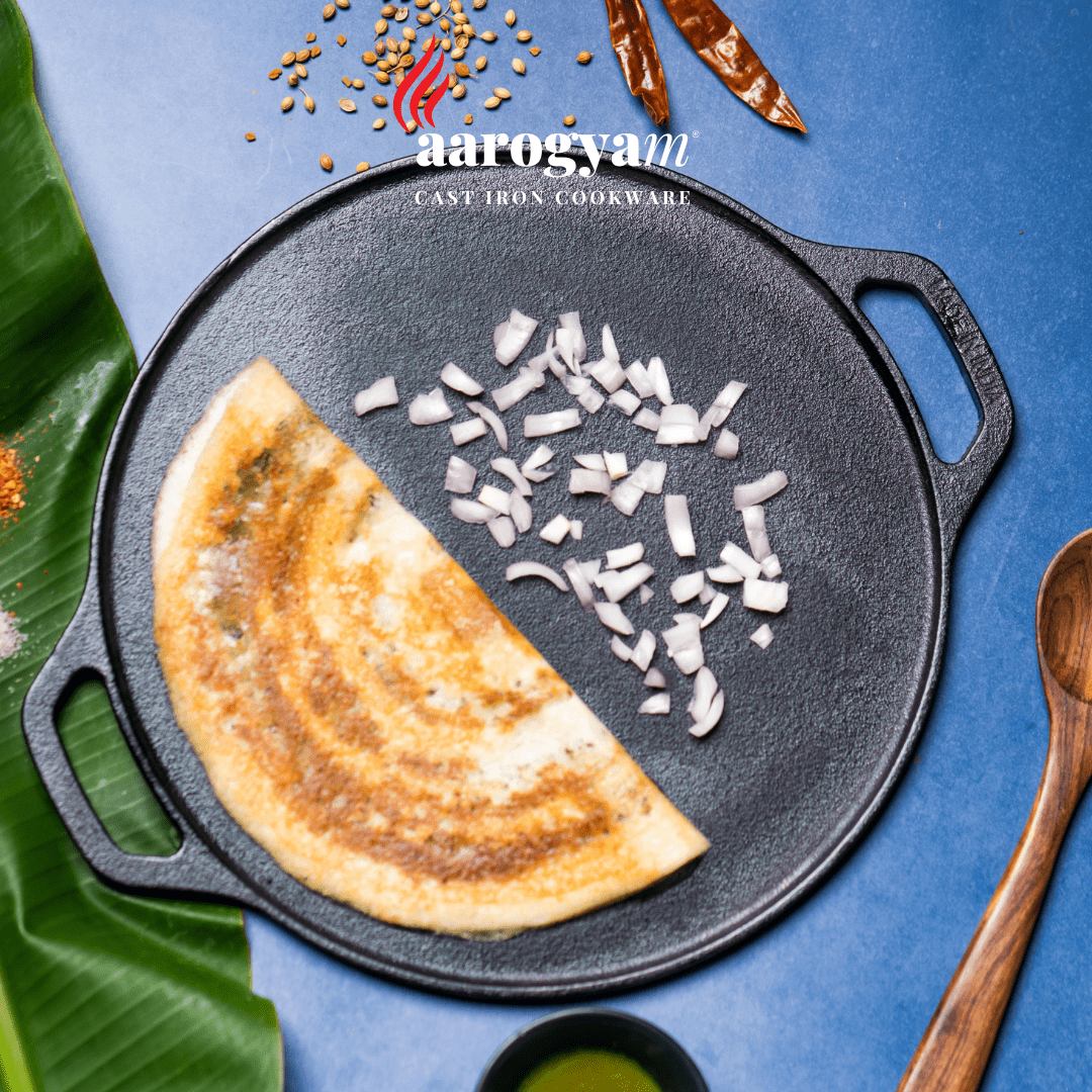 Aarogyam 12 Inch Induction Friendly Pre-seasoned Cast Iron Double Handle Tawa Rough Surface - Aahar Series, Naturally Nonstick, Induction Friendly