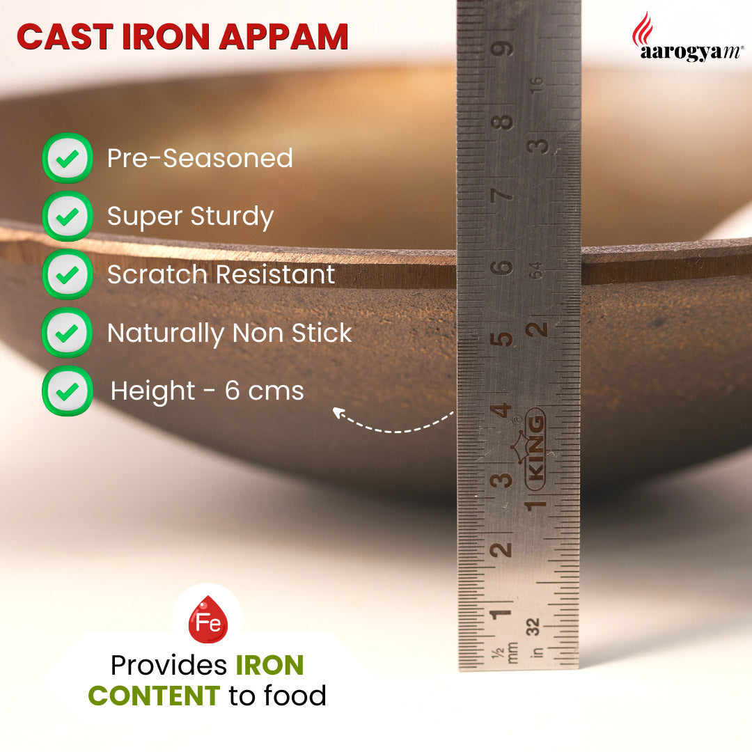 Aarogyam 8" Pre-seasoned Cast Iron Appam Patra Pan, Naturally Nonstick