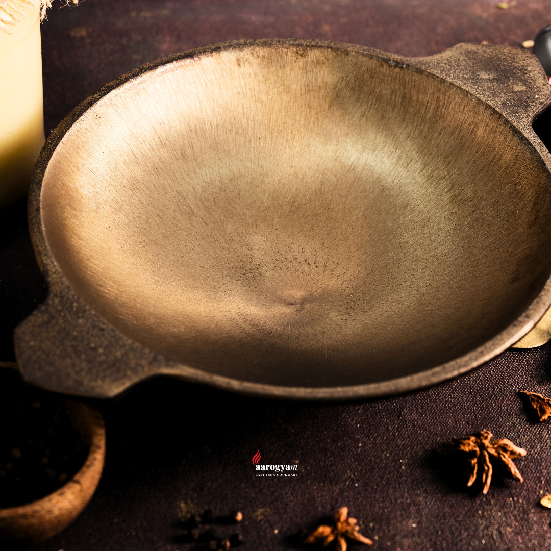 Aarogyam 8" Pre-seasoned Cast Iron Appam Patra Pan, Naturally Nonstick