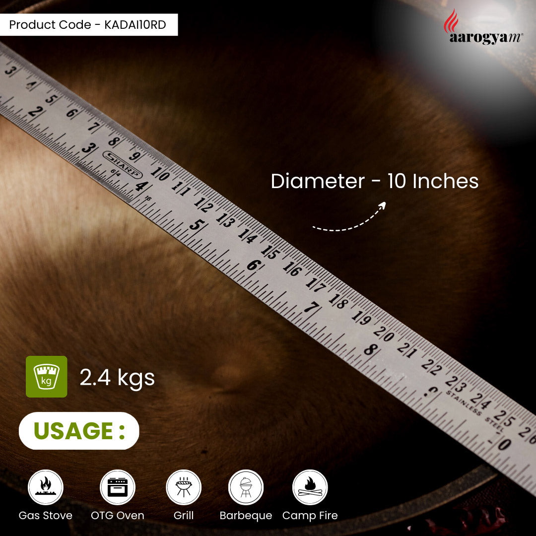 Measurement of a circular object with a ruler, showing diameter and weight, on a dark background.