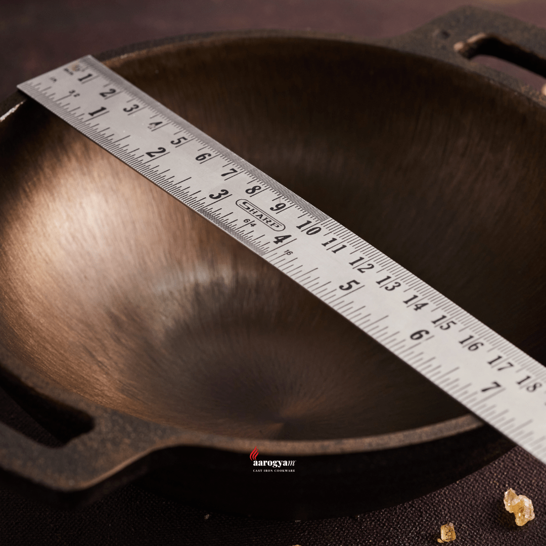 Wooden spoon with a ruler on a dark background
