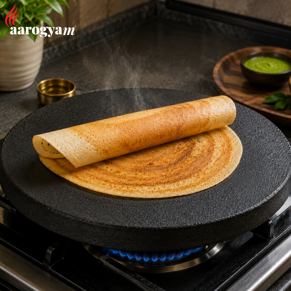 Aarogyam 12" Cast Iron Edge Free Dosa Tawa, thickness 30mm Naturally Nonstick, Weight 16Kg