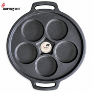 Aarogyam 12" Pre-seasoned Cast Iron Uttapam Pan, Pancake Pan, 5 Pits, Rough, Naturally Nonstick, Induction Friendly