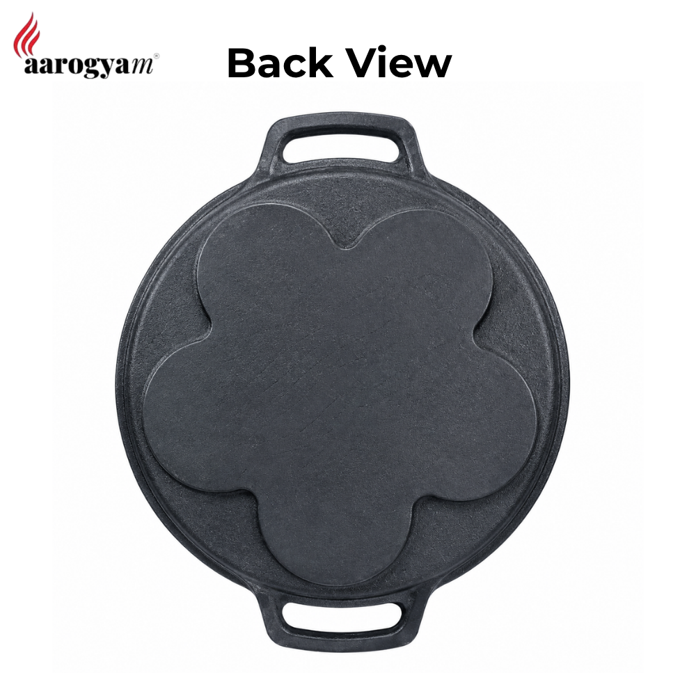 Aarogyam 12" Pre-seasoned Cast Iron Uttapam Pan, Pancake Pan, 5 Pits, Rough, Naturally Nonstick, Induction Friendly