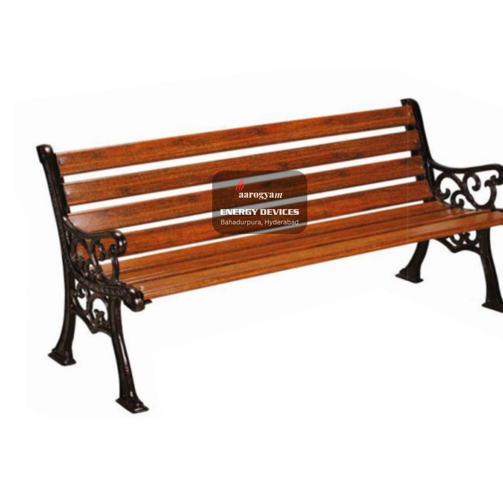 Wooden bench with metal frame on a white background