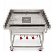 Set of Commercial Cast Iron Dosa Tawa | 36 Inch × 30 Inch | 30 mm Thickness & Stainless Steel Gas Burner with Wheels and Drain