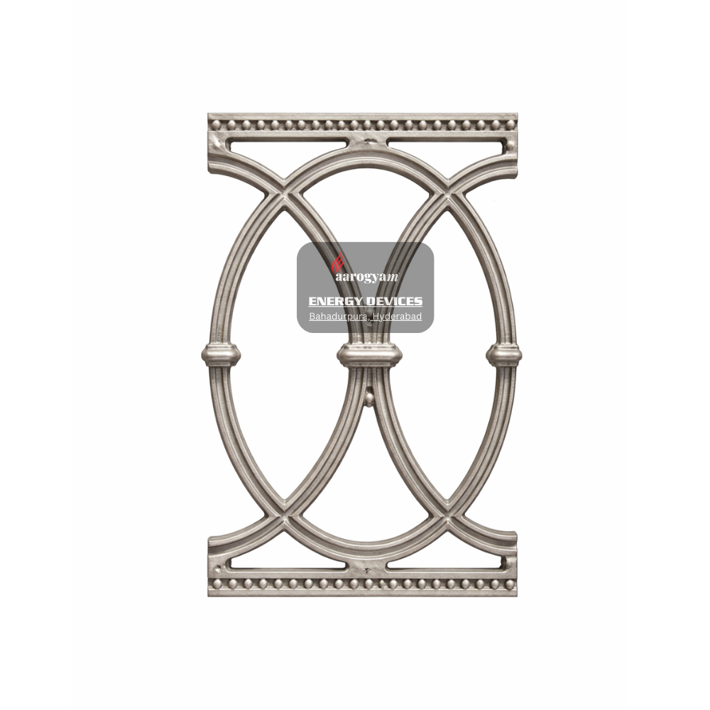 Decorative metal bracket with a brand label on a white background