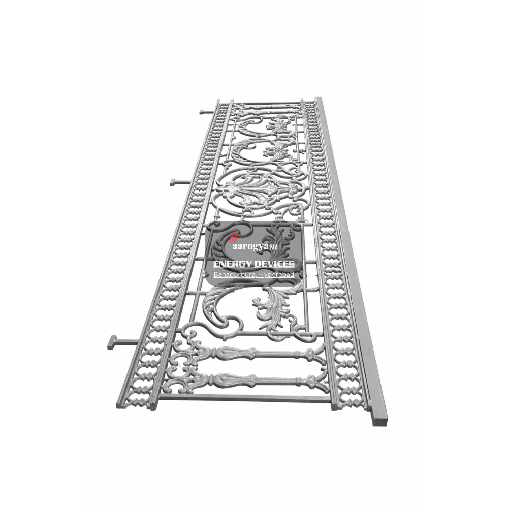 Decorative metal panel with intricate designs on a white background