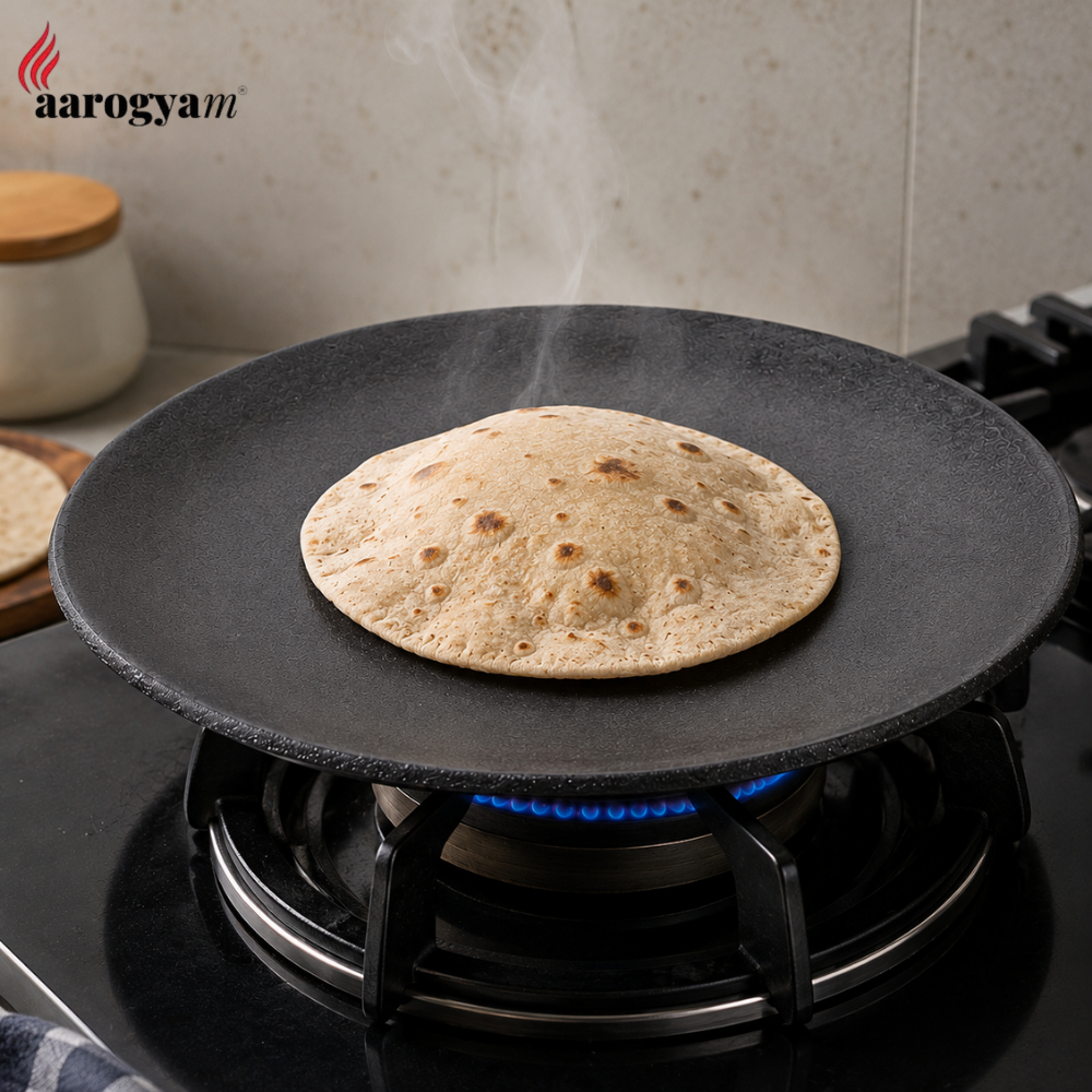 Aarogyam 12" Pre-seasoned Cast Iron Edge Free Roti Tawa, Naturally Nonstick