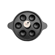 Black metal cake pop mold with a brand label on a white background