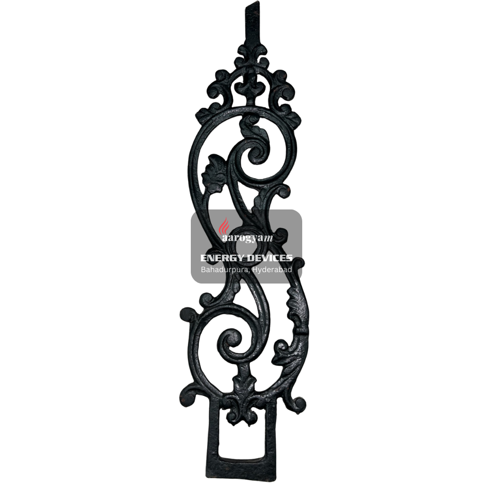 Decorative black metal wall hanging with 'Aarogyam  Energy Devices' branding on a white background