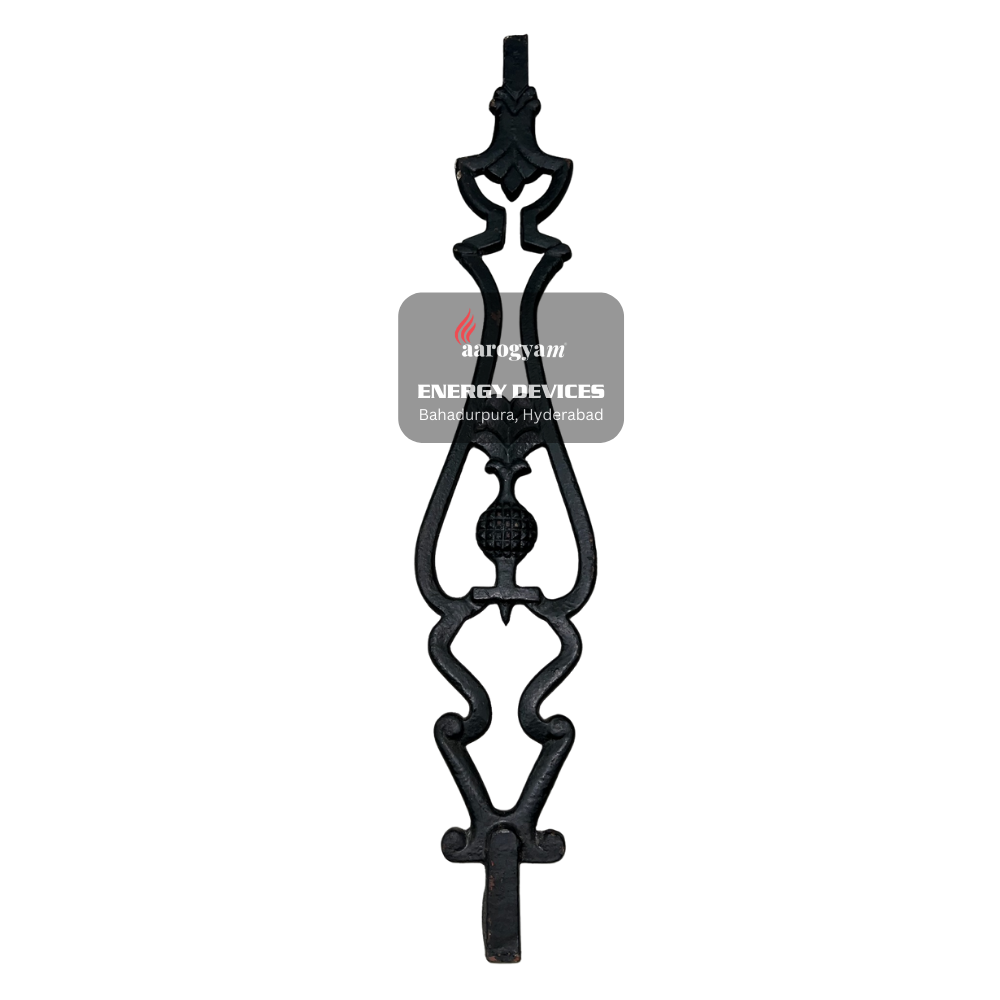 Decorative black metal device with 'Aarogyam Energy Devices' logo on a white background