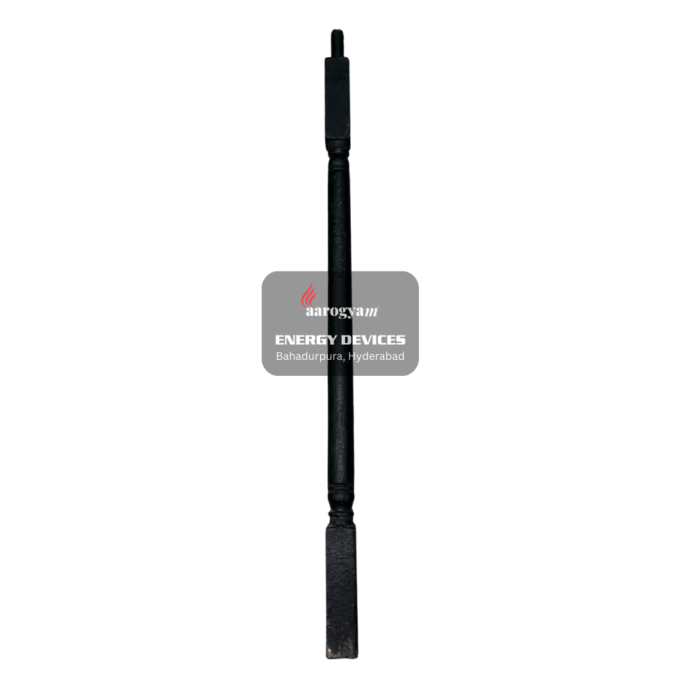 Black antenna with a brand label on a white background