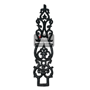Decorative black metal wall hook with a brand label on a white background