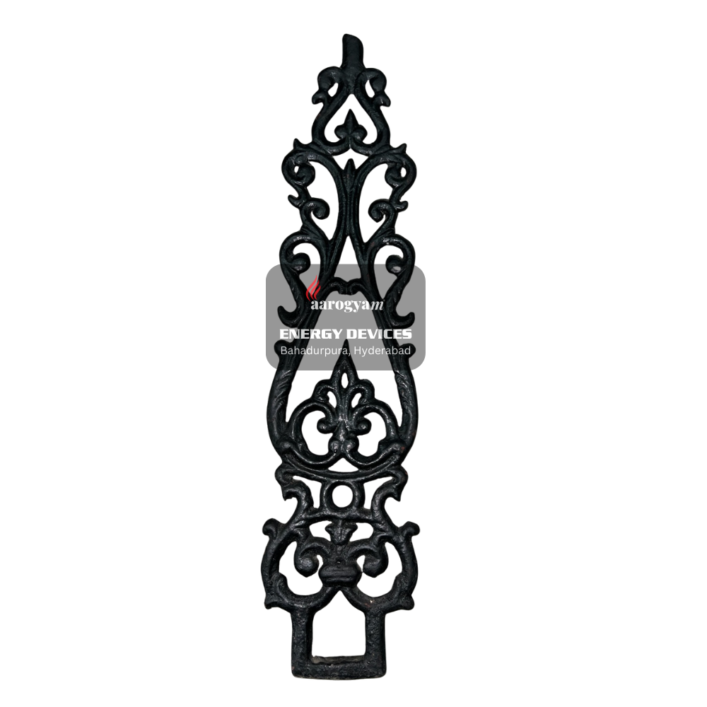 Decorative black metal wall hook with a brand label on a white background