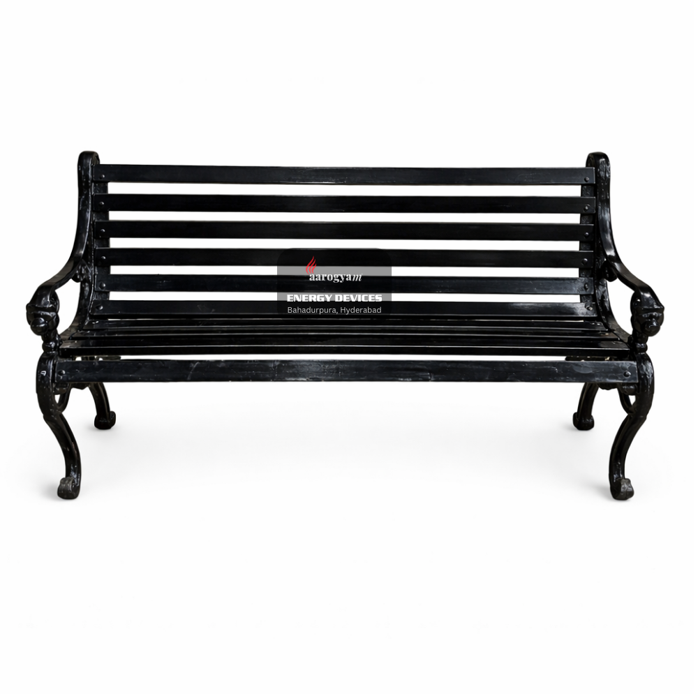 Black metal bench on a white background