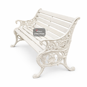 Decorative white metal bench on a white background