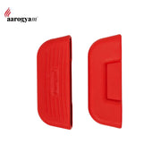Two red rubber mats with 'aarogyam' branding on a white background
