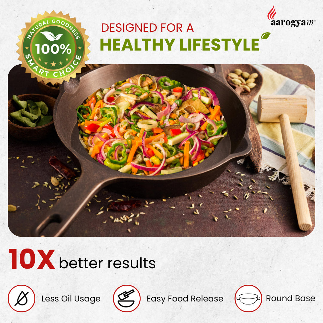 Vegetable stir-fry in a pan with promotional text for a healthy lifestyle product.