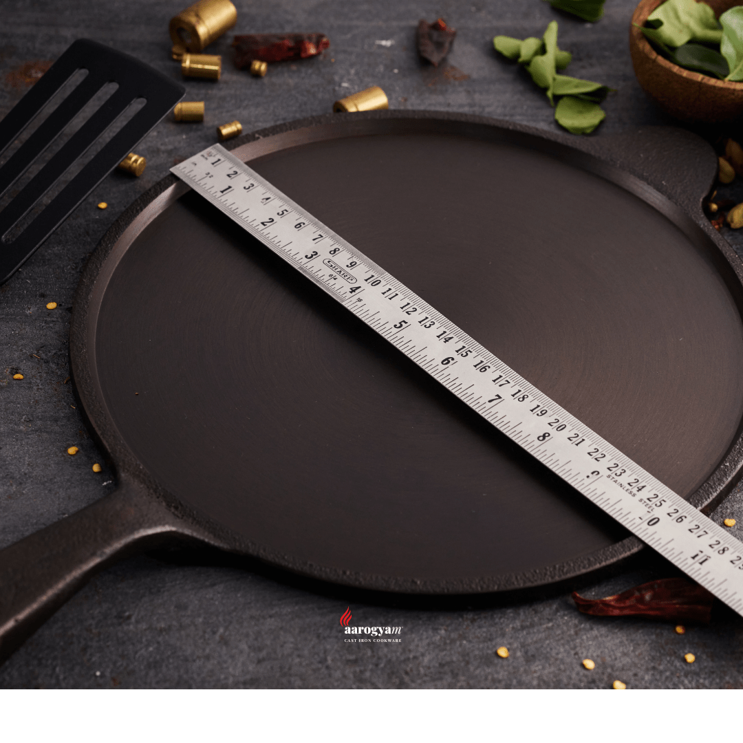 Aarogyam 10 Inch Induction Friendly Pre-seasoned Cast Iron Long Handle Tawa, Naturally Nonstick, Induction Friendly