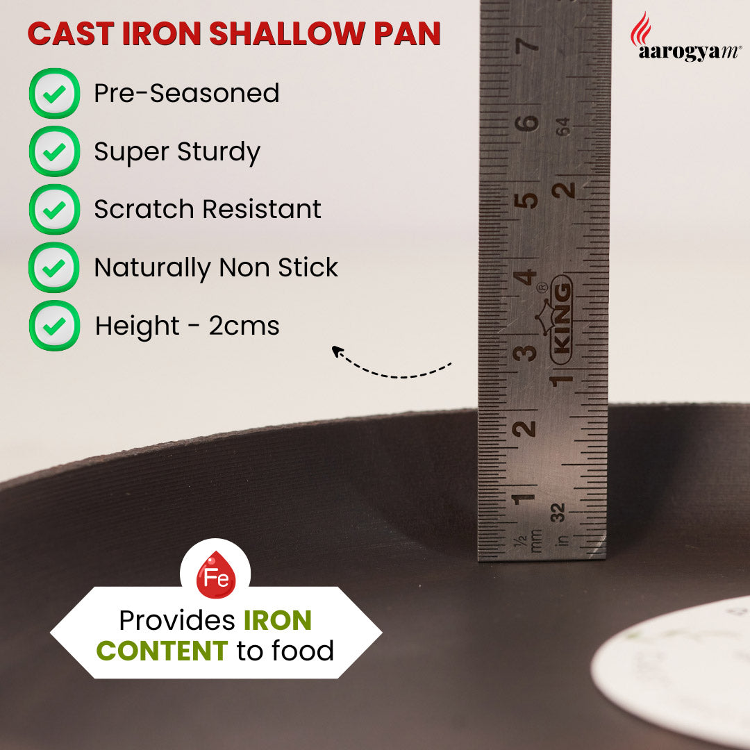 Aarogyam 8" Pre-seasoned Cast Iron Shallow Fry Pan, Naturally Nonstick, Induction Friendly