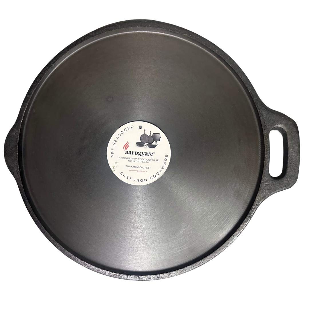 Aarogyam Pre-seasoned Cast Iron Single Handle Big Tawa, 13″, Naturally Nonstick, Induction Friendly - Image 2