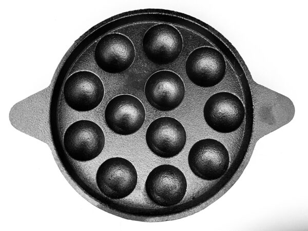 Aarogyam Pre-seasoned Cast Iron Paniyaram Pan, 12 Cavity, Ring Bottom, Naturally Nonstick, Induction Friendly Appam Pan / Appe. Ferrolite Series.