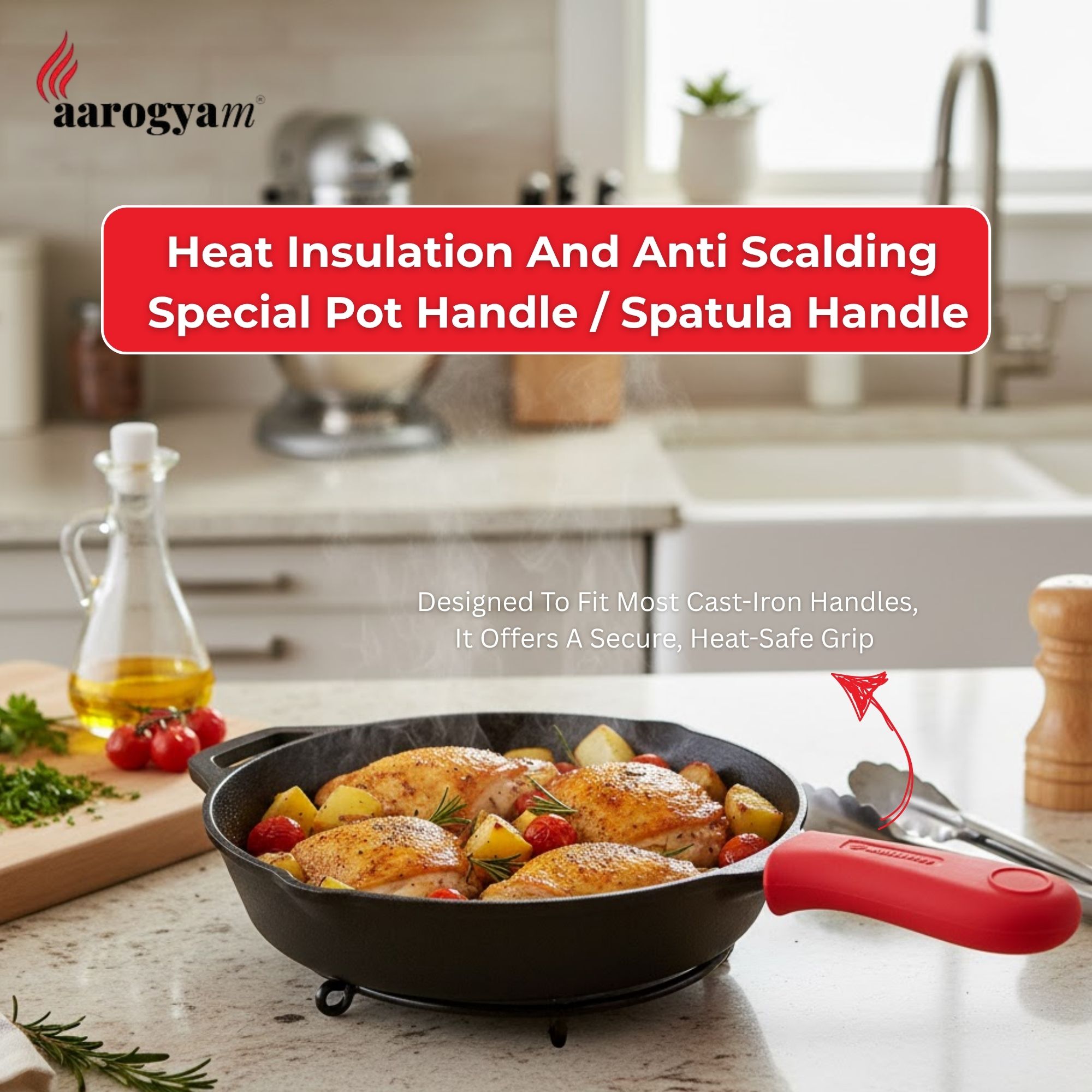 Aarogyam Silicone Handle Covers for Cast Iron Skillet – Heat Resistant, Non-Slip Grip, Easy to Clean, Durable Silicone Handles for Safe Cooking - Image 6