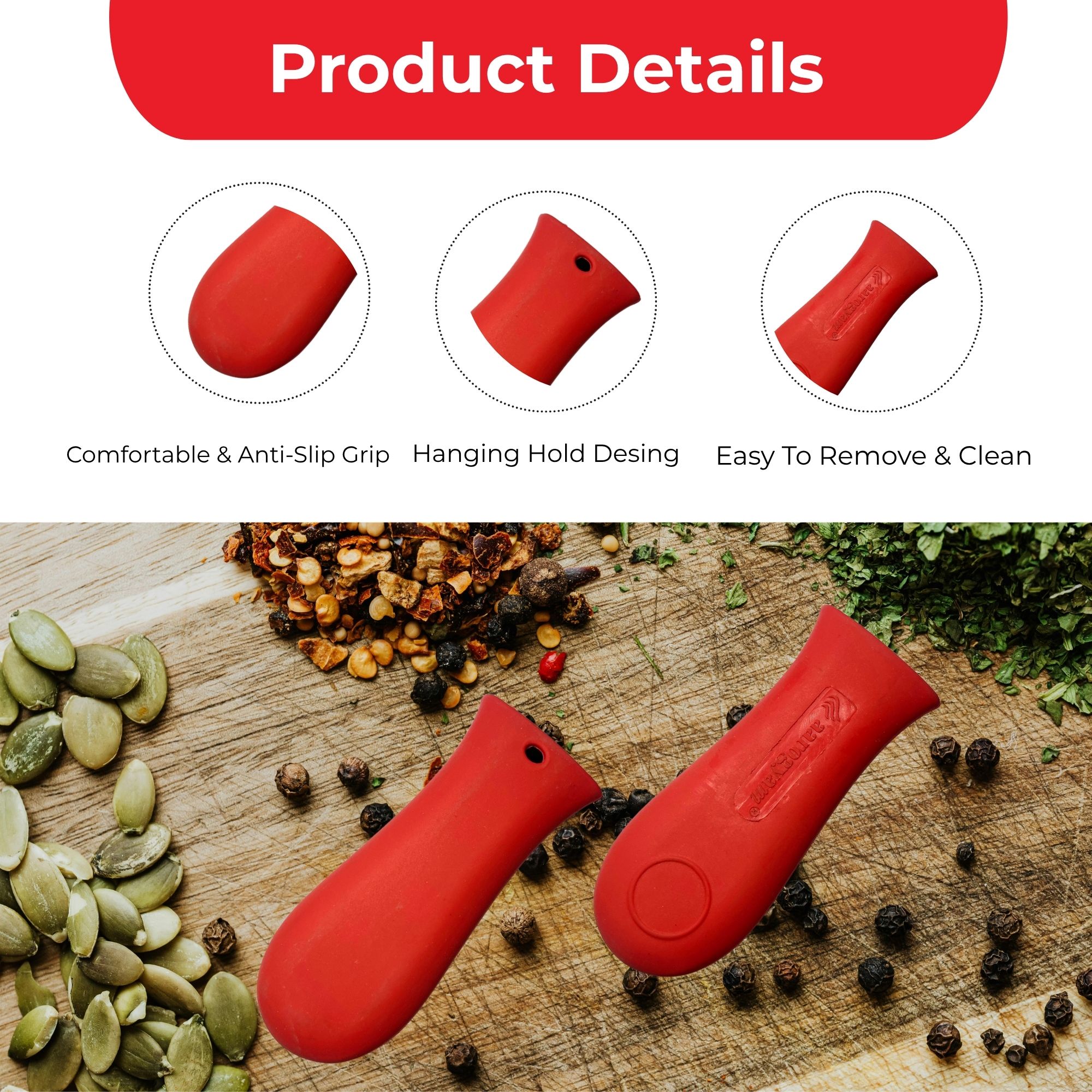 Aarogyam Silicone Handle Covers for Cast Iron Skillet – Heat Resistant, Non-Slip Grip, Easy to Clean, Durable Silicone Handles for Safe Cooking - Image 5